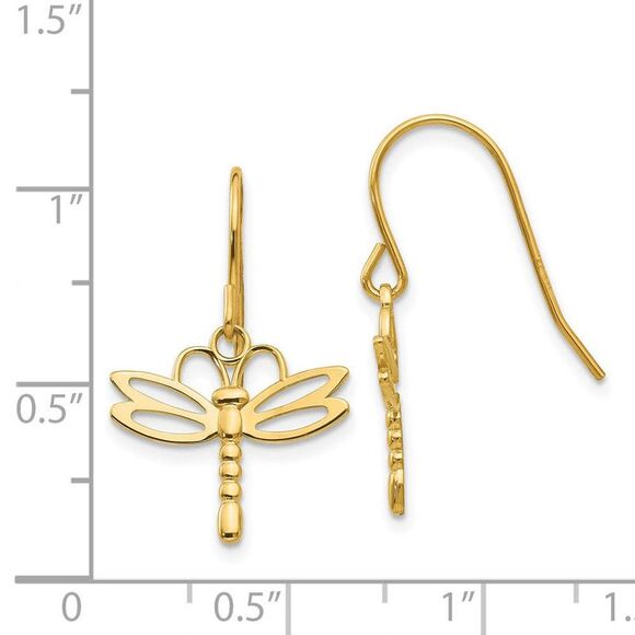 Polished Dragonfly Dangle Earrings in 14k Yellow Gold - Picture 4 of 5